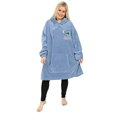 Image of Disney Lilo and Stitch Ladies Blue Hoodie, Oversized Fleece Blanket Hoodie