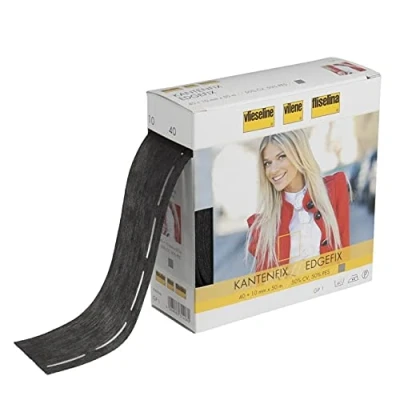 Image of Plush Addict Iron On Edgefix Folding Stabiliser Tape for Sewing, Dressmaking, Quilting, DIY Craft and Accessories Black 1 METRE x 5cm Wide