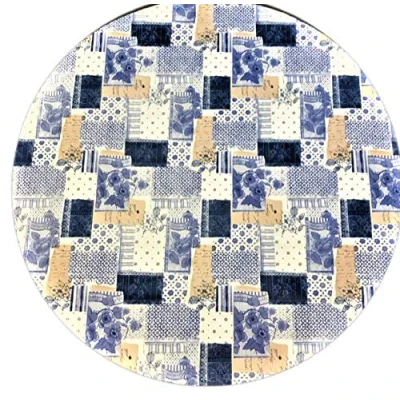 Image of Linen702 Vinyl Pvc Tablecloth Blue Floral Patchwork 54 inch Round (137cm) Wide 4 Seater Size Table, Wipe Clean, Textile Backed Plastic Circular Table Cloth (230)