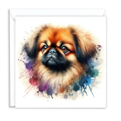 Image of Pekingese Dog Watercolour Splash Effect Artistic Blank Greeting Card