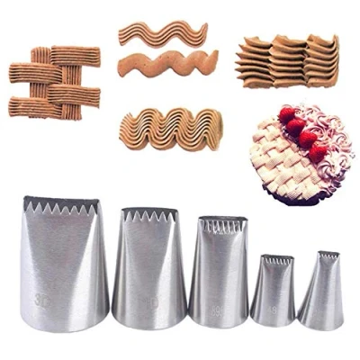 Image of DUORUI 5pcs Icing Piping Nozzle Tips Cream Cake Decorating Cupcake Fondant Stainless Steel Weave Shape with Ripple