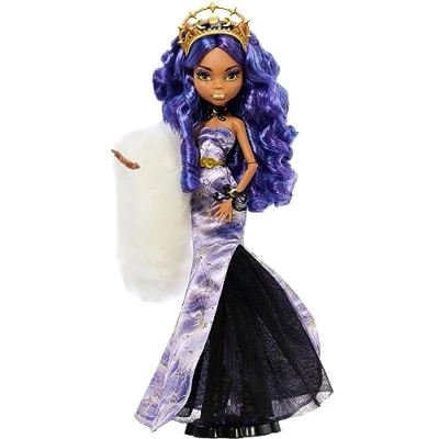 Image of Monster High Howliday Winter Edition Doll, Clawdeen Wolf Collectible in ICY Lavender Gown with Furry Boa &amp; Accessories