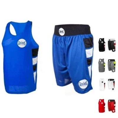 Image of Geezers Boxing Elite Amateur Shorts &amp; Vest Set,Prefect for Boxing, Fitness and Related Workouts (Blue, XL)