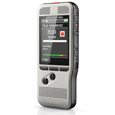 Image of Philips PocketMemo Recorder SpeechExec DPM6000/02 Push Button Professional Dual Microphone Rechargeable Battery Colour Display