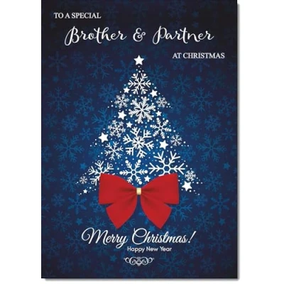 Image of doodlecards Brother and Partner Christmas Card Blue Abstract Tree Medium Size for &amp; with Plain Envelope