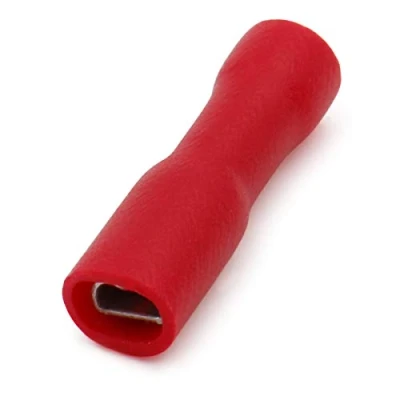 Image of Heschen Female Quick Disconnects Vinyl Fully Insulated, FDFD1.25 110, 2.8 x 0.5mm Cable Terminal, for 0.5 1.5mm² (22 16 AWG), Red, 100Pack