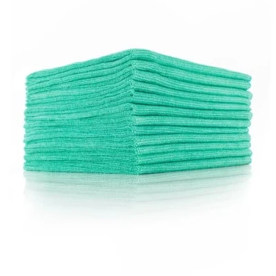Image of The Rag Company Pearl Professional Microfiber Detailing Towel for Ceramic Coating Leveling and Sealant Removal, Safe Scratch Free with No Tags, 320gsm, 16in x 16in, Green 12 Pack