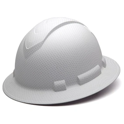 Image of Pyramex Ridgeline Full Brim Hard Hat, 4 Point Ratchet Suspension, Matte White Graphite Pattern
