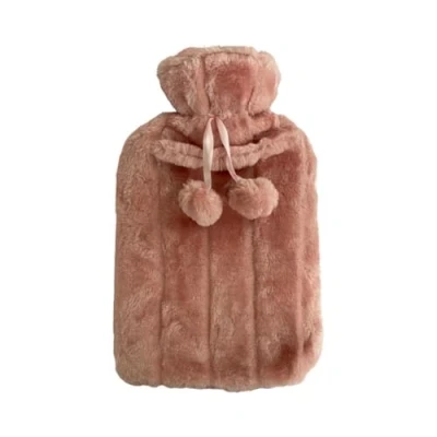 Image of Hot Water Bottle with Cosy Faux Fur Pom Cover Fluffy Super Soft Large 2 Litre (Pink)