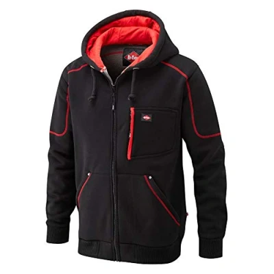 Image of Lee Cooper LCSWT105 Mens Work Safety Zip Up Winter Fleece Lined Bonded Hoodie Sweatshirt, Black, 2X Large