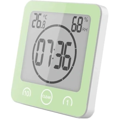 Image of VORRINC Shower Clock Waterproof, Bathroom Digital Timer with Suction Cup,Thermometer Hygrometer, CountDown (White)