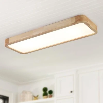 Image of Schindora LED Ceiling Lights Wood,80 * 30Cm Modern Living Room Flush Mount 36W Bedroom Lamp,Dimmable with Control,Square Kitchen Large for Office
