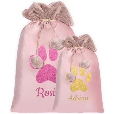 Image of Print Maniacs Personalised Dog Velvet Santa Stocking Sack with Luxury Fur Trim Large Bag for and Cats, Ideal Holiday Decor Gifts