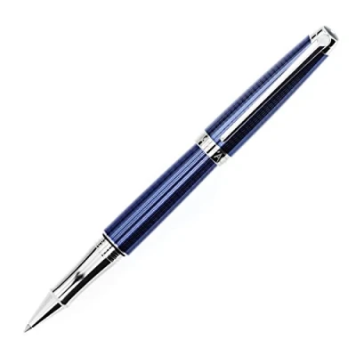 Image of Caran d&#039;Ache CD4779.168 Leman Grand Blue Silver Plated/Rhodium Coated Roller Pen