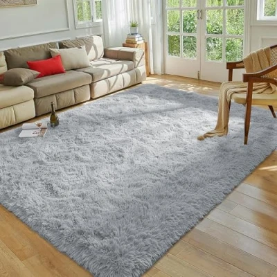 Image of MOONLIGHT20015 Rugs Living Room 120 x 170 Fluffy Grey Area for Bedroom Super Soft Large Shaggy Pile Non Slip Shedding Rug Modern Plush Carpet Lounge