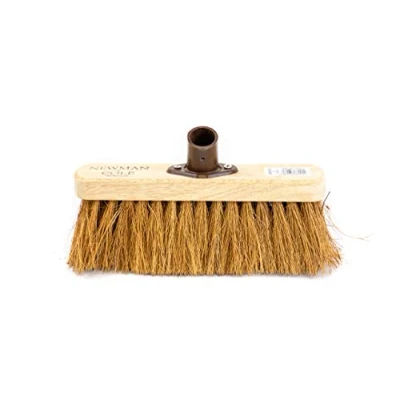 Image of Newman and Cole 10&quot; Wooden Broom Head with Soft Natural Coco Bristle Replacement Indoor or Outdoor Floor Sweeping Brush Plastic Fixing Bracket Connector (10&quot; Coco)
