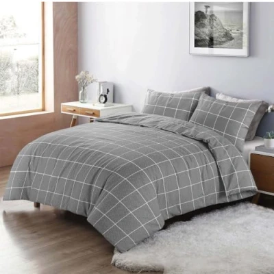 Image of HOMES LINEN Duvet Cover Set Printed Checked Dot Mateo Reversible Quilt Bedding (Grey, Single)