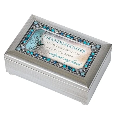 Image of Cottage Garden Granddaughter Jeweled Silver Finish Jewelry Music Box Plays Tune You Are My Sunshine