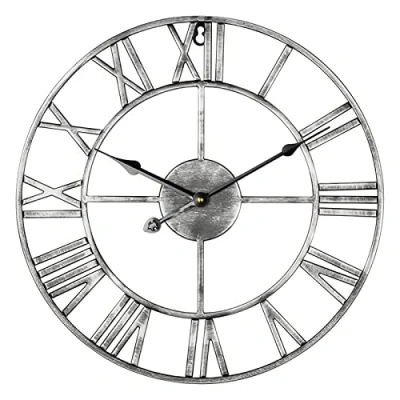 Image of Crystals Open Face Large Outdoor Garden Wall Clock, Giant Big Roman Numerals 60CM (Silver)