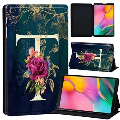 Image of Printed Leather slim lightweight Stand Cover Case for Samsung Galaxy Tab A 10.1 2019 (Model: SM T510 T515), with Function (Black) (initial letter T)