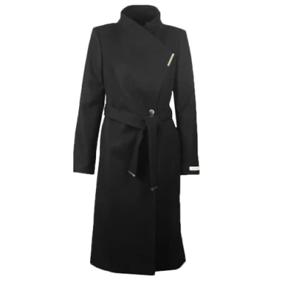 Image of Ted Baker Women&#039;s WMO Rose Midi Length Belted Wool Wrap Coat, Black, 6