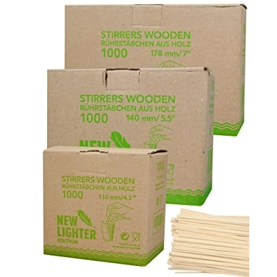 Image of Wooden Coffee Stirrers 1000 pcs / 4.3&quot; 5.5&quot; 7&quot; (140mm 5.5&quot;)