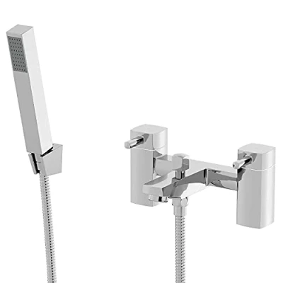 Image of Architeckt® Misa Bathroom Bath Shower Mixer Tap Handset Hose Attachment Square Twin Lever Handle for Bathtub Modern, Chrome