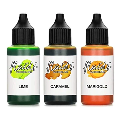 Image of 3X 30ml Octopus Fluids Alcohol Ink Set Lime, Caramel, Marigold for Fluid Art and Resin Art, epoxy Resin,