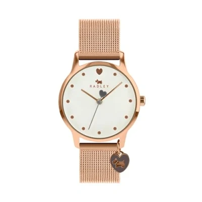 Image of RADLEY Heart Dial Ladies Rose Gold Stainless Steel Mesh Strap Charm Watch RY4368S