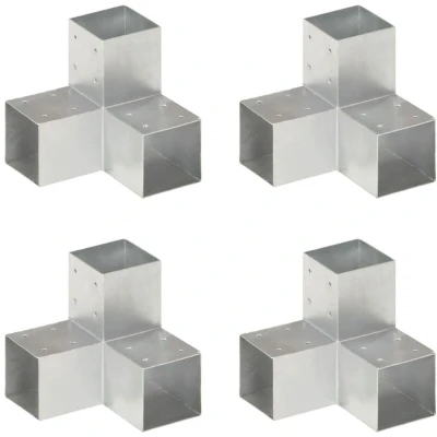 Image of vidaXL Post Connectors 4 pcs Y Shape Galvanised Metal 91x91 mm