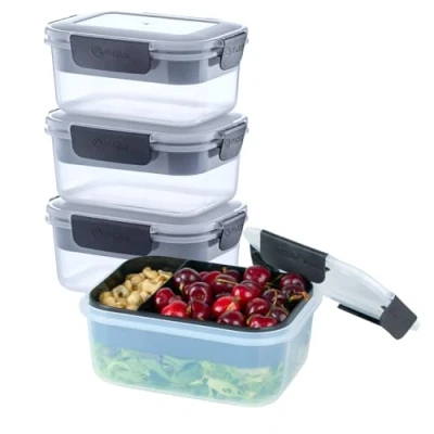 Image of Alpha Designs Meal Prep Containers Reusable Food Lunch Box with Lids &amp; Tray 3 Pack 1100ml