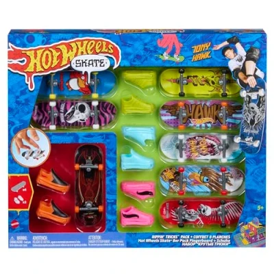 Image of Hot Wheels Skate, 8 Fully Assembled Tony Hawk Themed Finger Skateboards and 4 Pairs of Skate Shoes, 1 Exclusive Set, Pack Bundle, HMY19