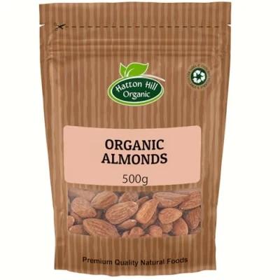 Image of Organic Whole Almonds 500g by Hatton Hill Raw, Crunchy &amp; Naturally Grown for Snacking, Baking Cooking