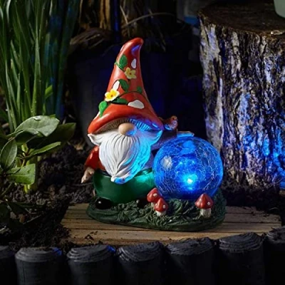 Image of Garden Mile Solar Powered Woodland Wizard LED Light Up Ornament Colour Changing Outdoor Patio Flower Bed Pathway Novelty Lamp Crystal Effect Globe Lighting (Mushroom)