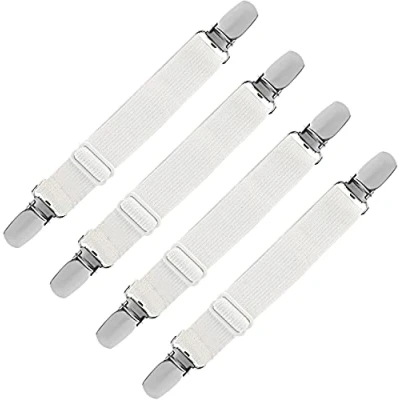 Image of LIHAO 4PCS Bed Sheet Clips Adjustable Mattress Holder Elastic Fasteners Grippers for Sheets and Ironing Boards(White)