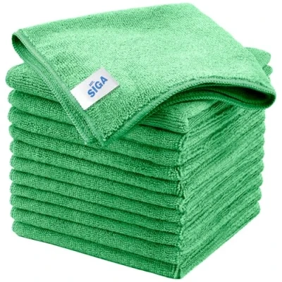 Image of MR.SIGA Microfiber Cleaning Cloths, All Purpose Towels, Streak Free Rags, Pack of 12, Green, Size 32 x cm(12.6 12.6 inch)…