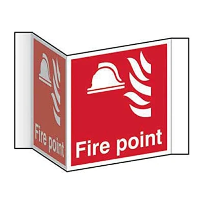 Image of Fire Point 3D Projection Safety Sign, Self Adhesive Mounting Strips, Rigid 1.5mm PVC Board, Each Side W200mm x H200mm