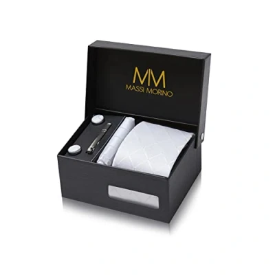 Image of Massi Morino Tie and Pocket Square Set Men incl. Cufflinks, Pin Gift Box Men&#039;s white for Wedding