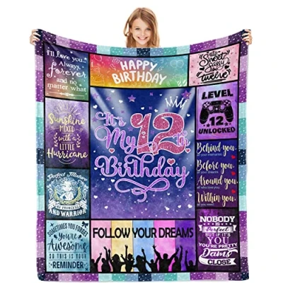 Image of Zlomjro Gifts for 12 Year Old Girls Blanket 50&quot;x60&quot; 12th Birthday Girl Gift Ideas Decorations Throw Blankets