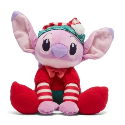 Image of Disney Store Official Christmas Angel Medium Soft Toy, Lilo &amp; Stitch, 36cm/14, Cute Plush Stuffed Animal, Cuddly Toy Pink Alien in Adorable Santa&#039;s Elf Costume, Ideal