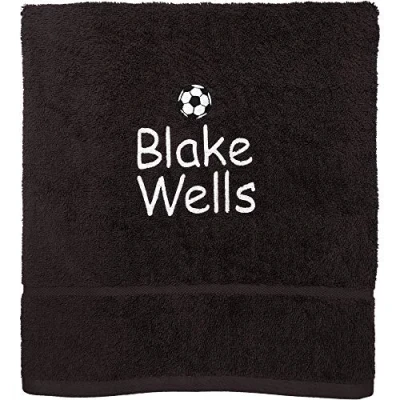 Image of TeddyTs Personalised Name Embroidered Football Hand Towel (Midnight Black)