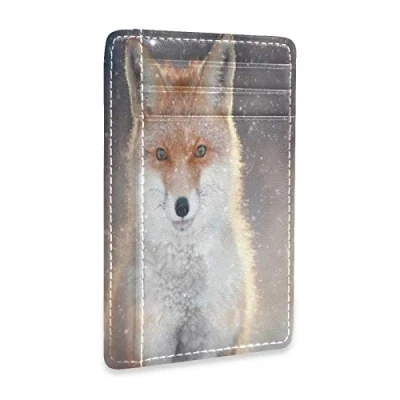 Image of Linomo Thin Leather Card Holder and Money Clip Winter Cute Fox Wallet RFID Blocking for Men &amp; Women
