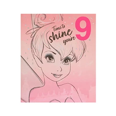 Image of UK Greetings Disney 9th Birthday Card For Her/Girl/Friend With Envelope Pink &amp; Silver Design Tinker Bell,Multi,159 mm x 184