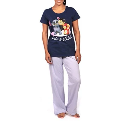 Image of Disney Womens Lilo &amp; Stitch Pyjamas Purple Size Large