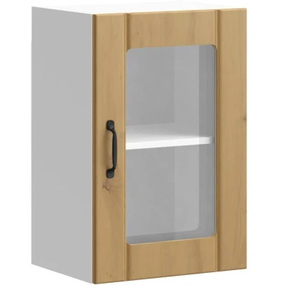 Image of vidaXL Kitchen Wall Cabinet Glass Door, Engineered Wood, Artisan Oak, 40x31x60cm, Lucca Range, Modern Style