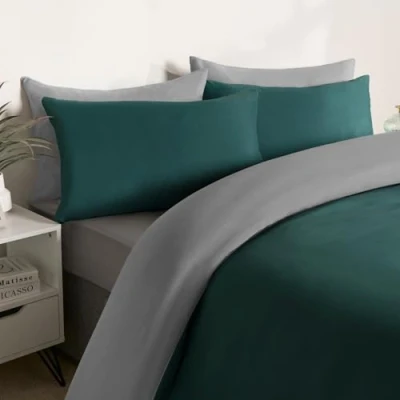 Image of Brentfords Duvet Covers Single, Reversible Bedding Single Cover Luxury Super Soft Comfy Linen with Pillowcase Microfibre Quilt Cover, Teal/Grey