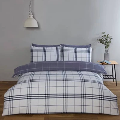 Image of Rapport Home Harris Checkered Duvet Set Single Denim, Blue