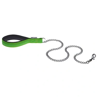 Image of Ferplast DAYTONA GM Extra Strong Dog Lead Soft Padded Handle Metal Chain Italian Design 100 x 2.5 cm, Green