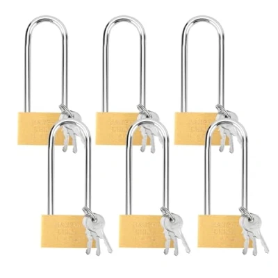 Image of YKUKIZEE 6 Pack Lengthened Padlock with Keys, 50 mm Heavy Duty Long Shackle Padlock, Weatherproof Padlocks High Security for Outdoor Warehouse Garage Fence Shed Gate Garden
