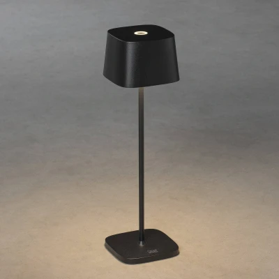 Image of Konstsmide Rechargeable Battery Operated Cordless Table Lamp Touch Control Dimmer and Selectable Colour Warm White USB Charging Dock Included, Aluminium, 2.2 W, Black
